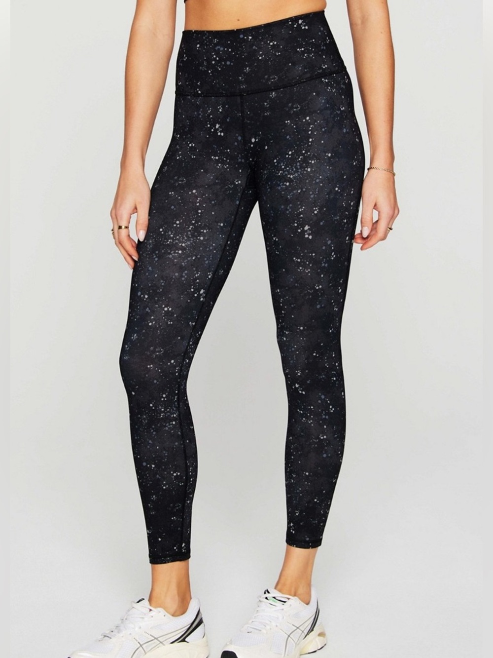 Fabletics Black with White Splatter PowerHold Leggings - NWT
